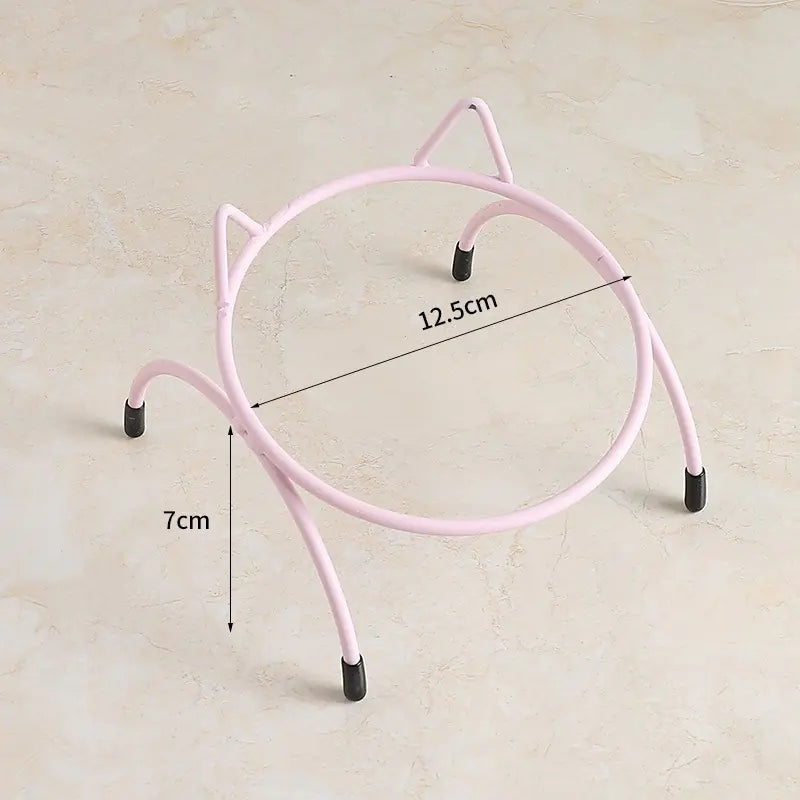 Ceramic Cat Bowl with Iron Stand